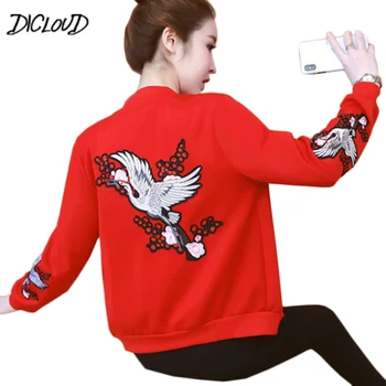 

2018 Fashion Embroidered Baseball Jacket Women Harajuku Autumn Long Sleeves Slim Plus Size Coat Woman Casual Red Black Outerwear