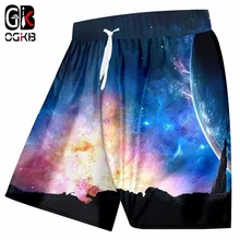 OGKB Человек Шорты с высокой талией быстросохнущая Полиэстер Пляжные шорты Лето модный принт Синий Galaxy пространство 3D пляжные Homme