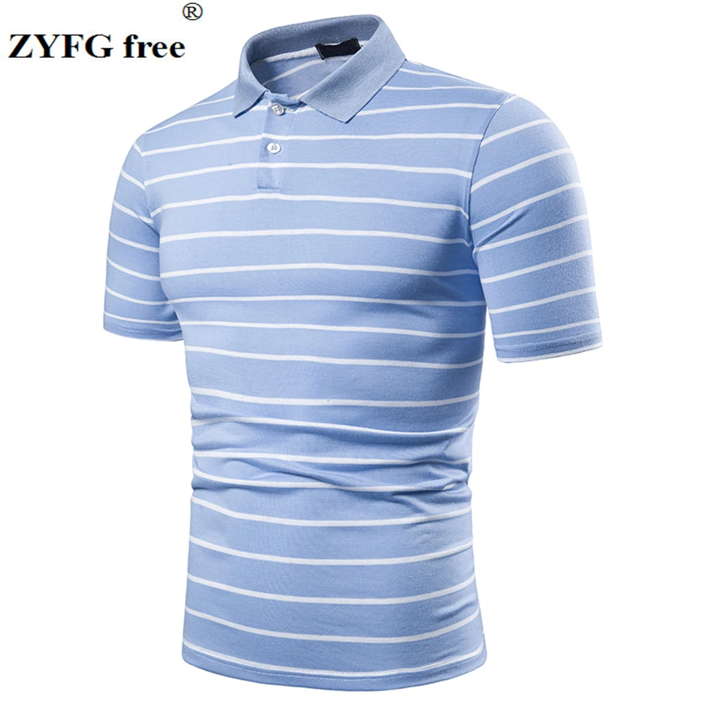 

Cotton polyester blend men's polo shirt striped short-sleeved turn-down collar polo shirt youth fashion male tops