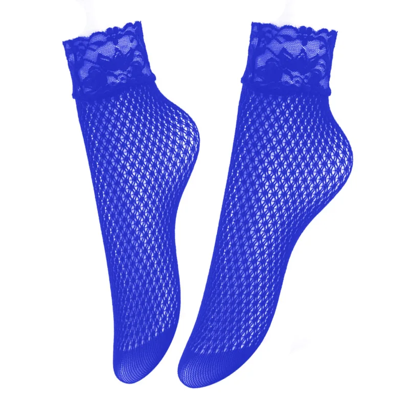 Винтажные кружевные женские носки, уличные вечерние носки, элегантные женские сексуальные короткие ажурные носки, Calcetines Mujer - Цвет: Синий