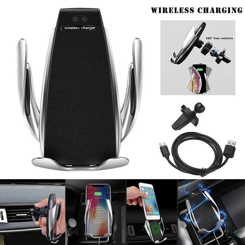 10W Wireless Car Charger S5 Automatic Clamping Fast Charging Phone Holder Mount in Car for iPhones-xr Huawei Samsung Smart Phone