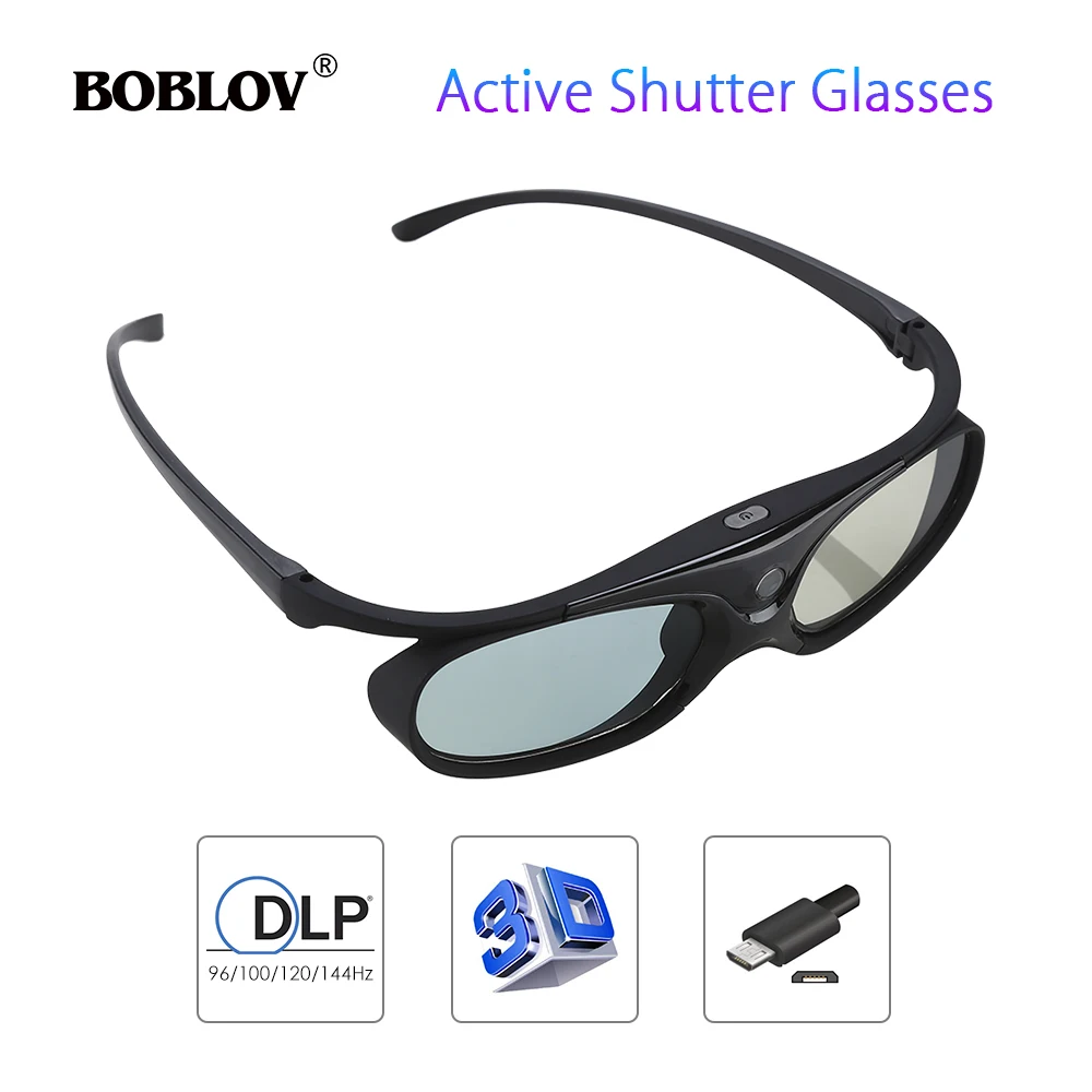BOBLOV JX-30 3D очки с активным затвором DLP-Link 96 Гц/144 Гц USB Перезаряжаемый домашний кинотеатр черный для BenQ Dell acer 3D проектор