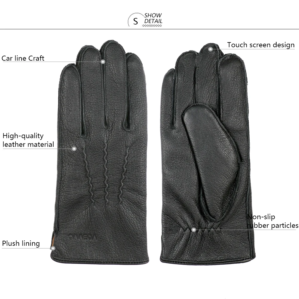 Натуральная кожа Для мужчин перчатки Модные Повседневное Бизнес перчатка из оленьей кожи Сенсорный экран зимних кожаных перчаток Термальность с плюшевой подкладкой
