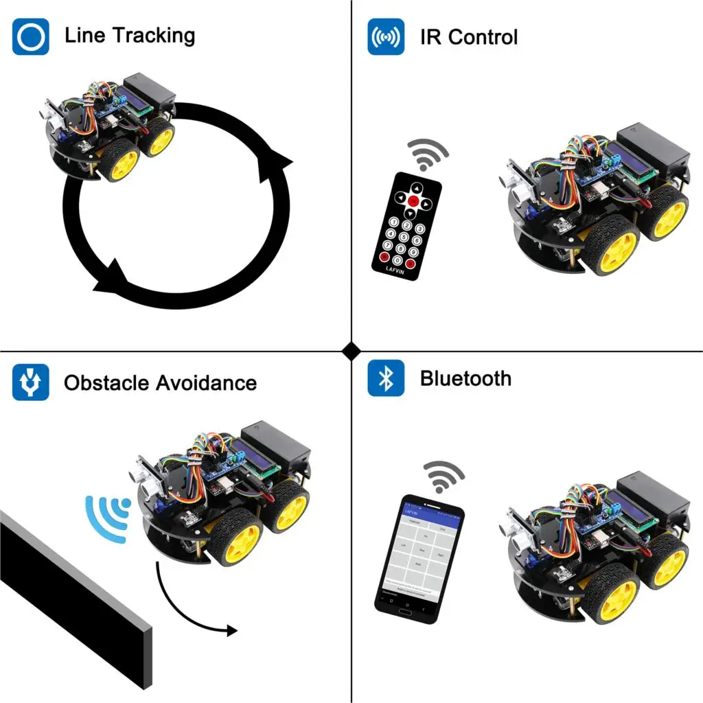 LAFVIN Многофункциональный Умный робот автомобильный комплект для Arduino для UNO, с ультразвуковым датчиком, модулем Bluetooth, модулем отслеживания линии