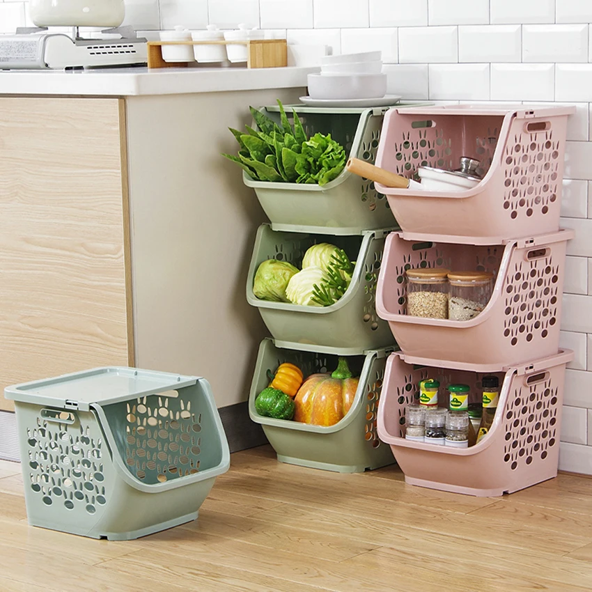 

1 pc Stackable Storage Basket Plastic Toy Storage Baskets Kitchen Snacks Vegetable Basket Bathroom Shelves