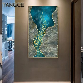 

Abstract Golden Fish Moon Painting Modern Gold Poster Print Decor Big Wall Art Tableaux for Living Room Bedroom HD Cuadros Salon
