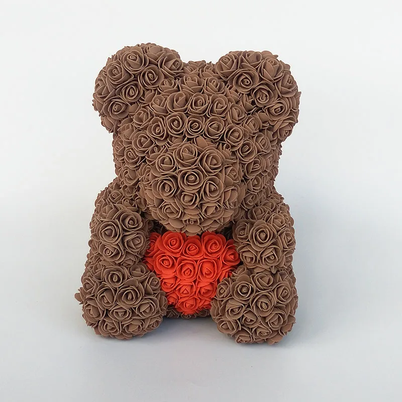 Плюшевый медведь Роза медведь с сердцем искусственные розы Пена Розы Цветок День святого Валентина подарки День матери 35 см цветы - Цвет: coffee