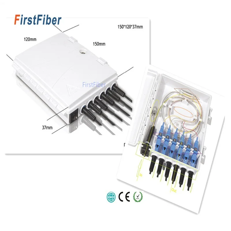 

FirstFiber FTTH 6 cores fiber Termination Box 6 channel Splitter Box fiber Optical Splitter Box