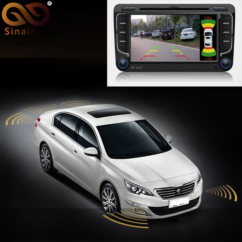 

Sinairyu 2 Video Input Car Parking Sensor System, Dual Channel for Front and Rear Camera Monitor DVD Player with 8 Sensors