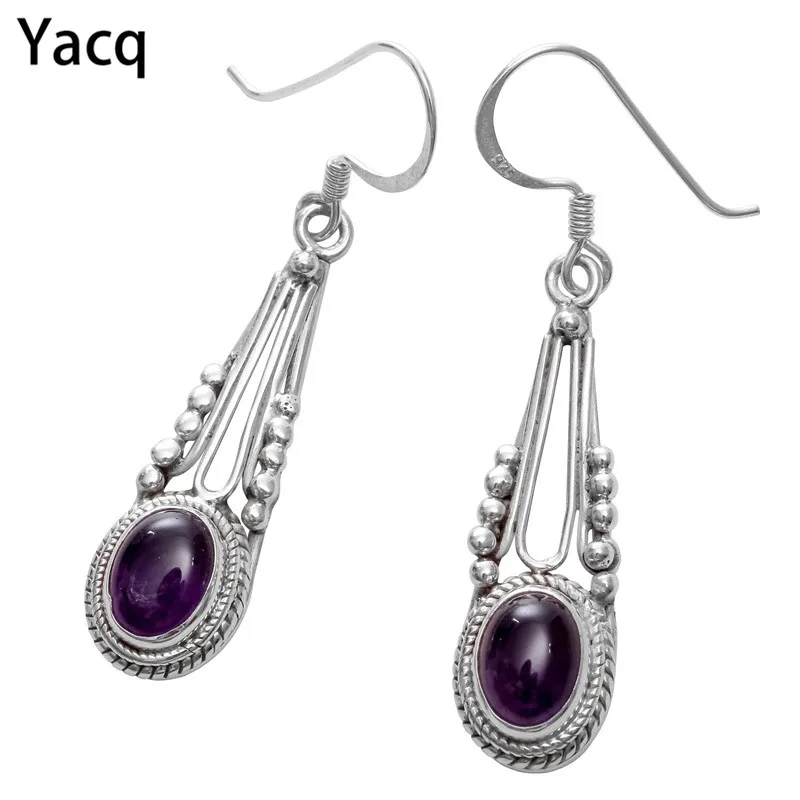 

YACQ 925 Sterling Silver Amethyst Dangle Earrings Jewelry Birthday Gifts for Women Wife Her Girlfriend Mom Dropshipping BE07