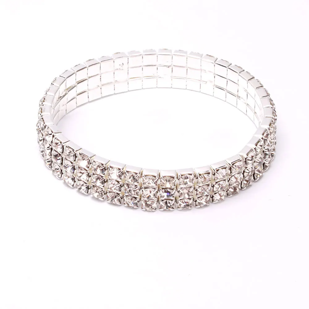 3 Rows Clear Rhinestone Stretch Bangle Bracelet Rhinestone bracelet