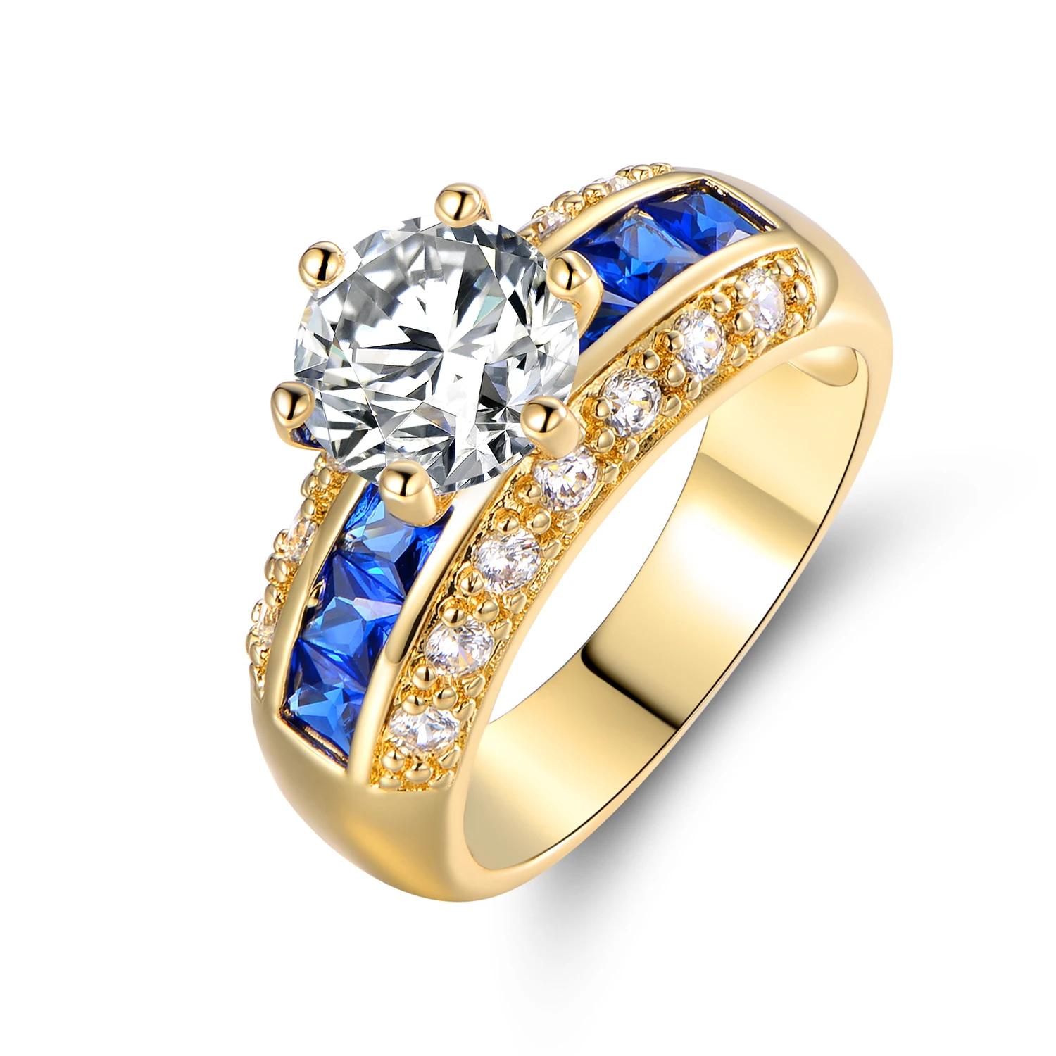18K Gold Plated Blue Spinel & Cubic Zirconia Statement Ring R1829