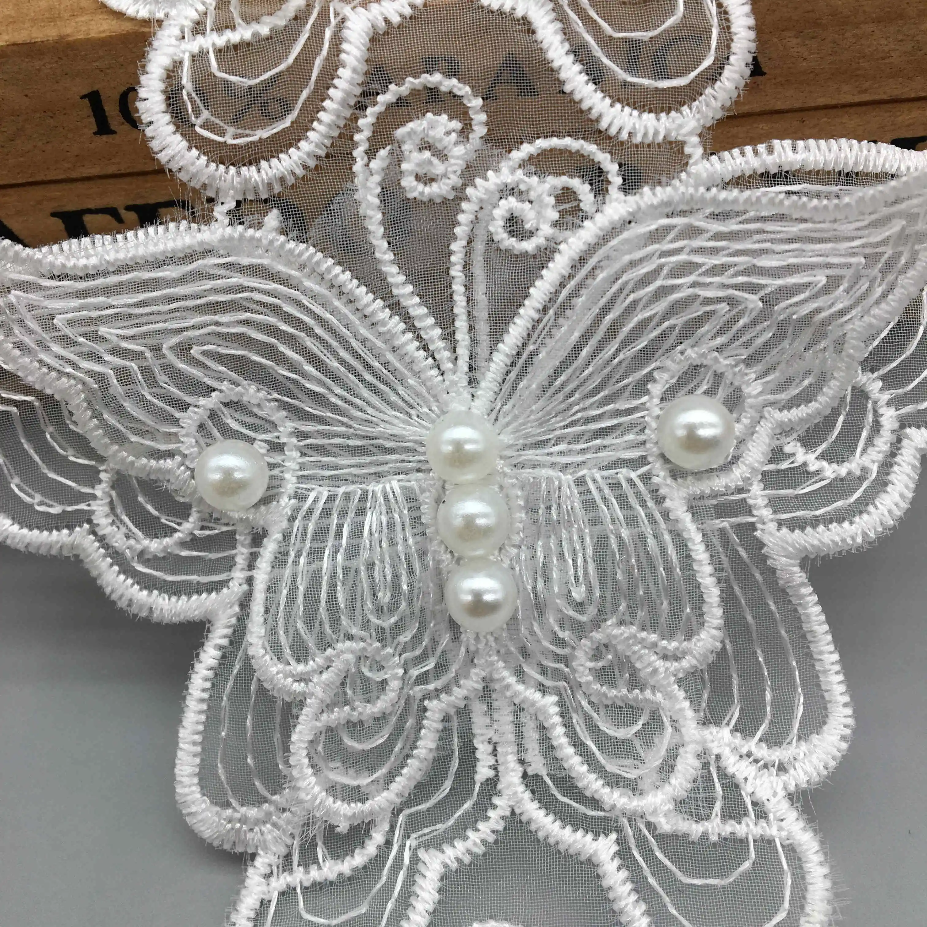 Lace Fabric 5x Latest White Pearl Butterfly Embroidered Trim Ribbon Lady Wedding Dress Handmade DIY Sewing Supplies Craft