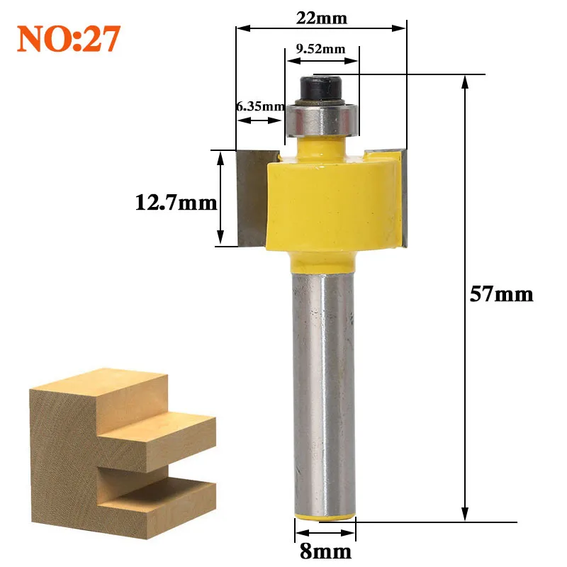 1 шт. 8 мм хвостовик древесины маршрутизатор бит прямой Концевая фреза триммер очистка заподлицо отделка угловая круглая бухта коробка биты инструменты фреза - Длина режущей кромки: NO27
