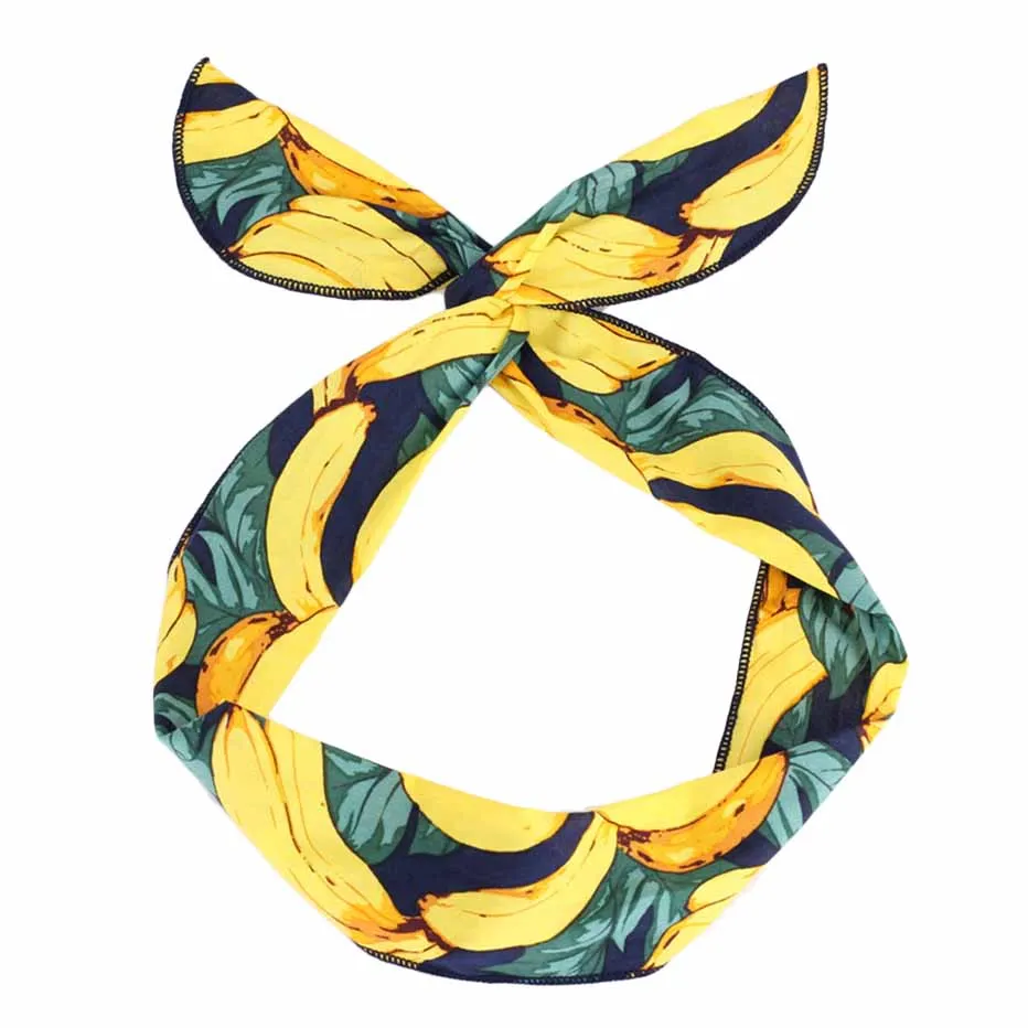 

Banana Pattern Headband Women Girls Stretch Hair Bow Wrap Retro Cross Yellow Color Cute Headwear Band