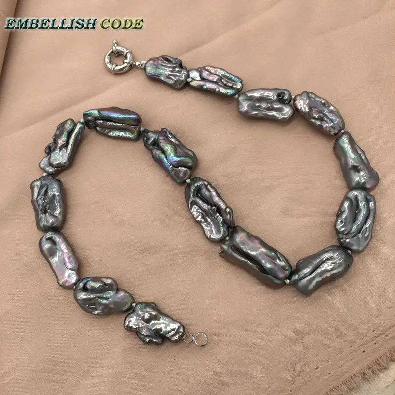 baroque summer style pearls statement necklace Irregular square black gray pearls natural Cultured pearl elegant jewelry women