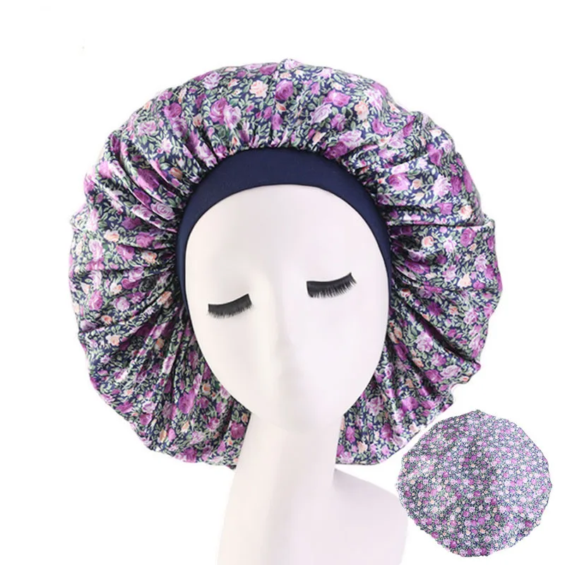 Helisopus Экстра большой Печатный Чепчик для сна широкая лента эластичная шапочка в стиле кэжуал для женщин шапка для волос женские аксессуары для волос - Цвет: Фиолетовый