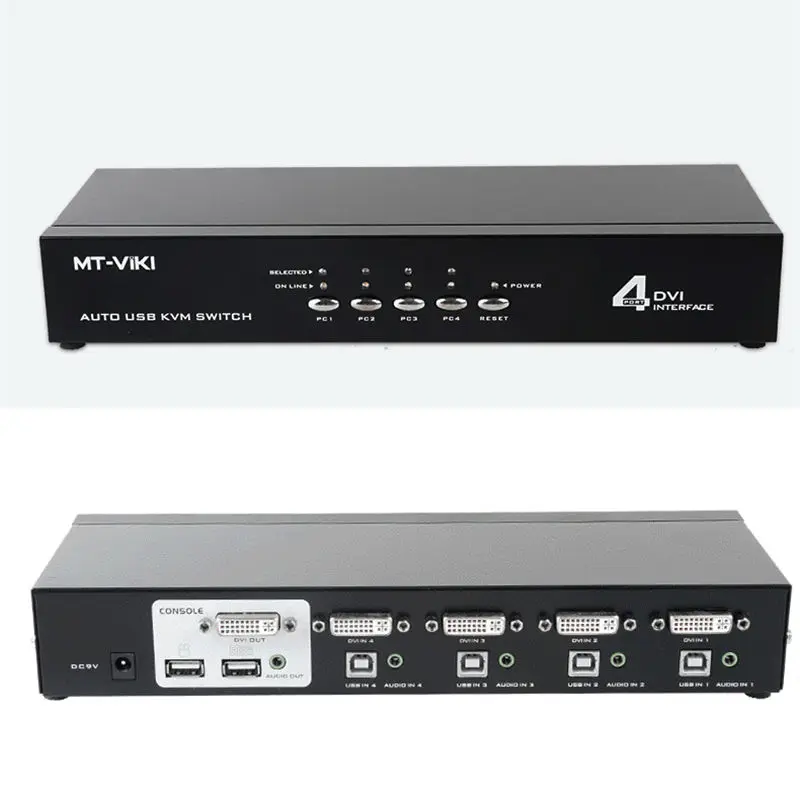 MT-VIKI 4 порта DVI KVM переключатель с аудио Авто Hotkey KVMA коммутатор USB мышь клавиатура 4 шт. 1 монитор с оригинальным кабелем 2104DL