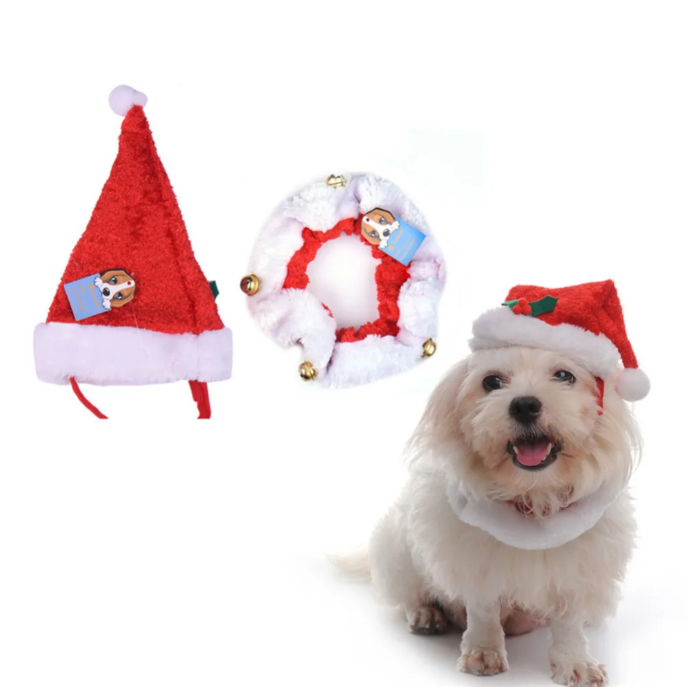 Кошка шапки для собак шапка для Рождественское украшение на голову головной убор костюм для щенок котенок рождественские шапки с колокольчиками шарф для собак