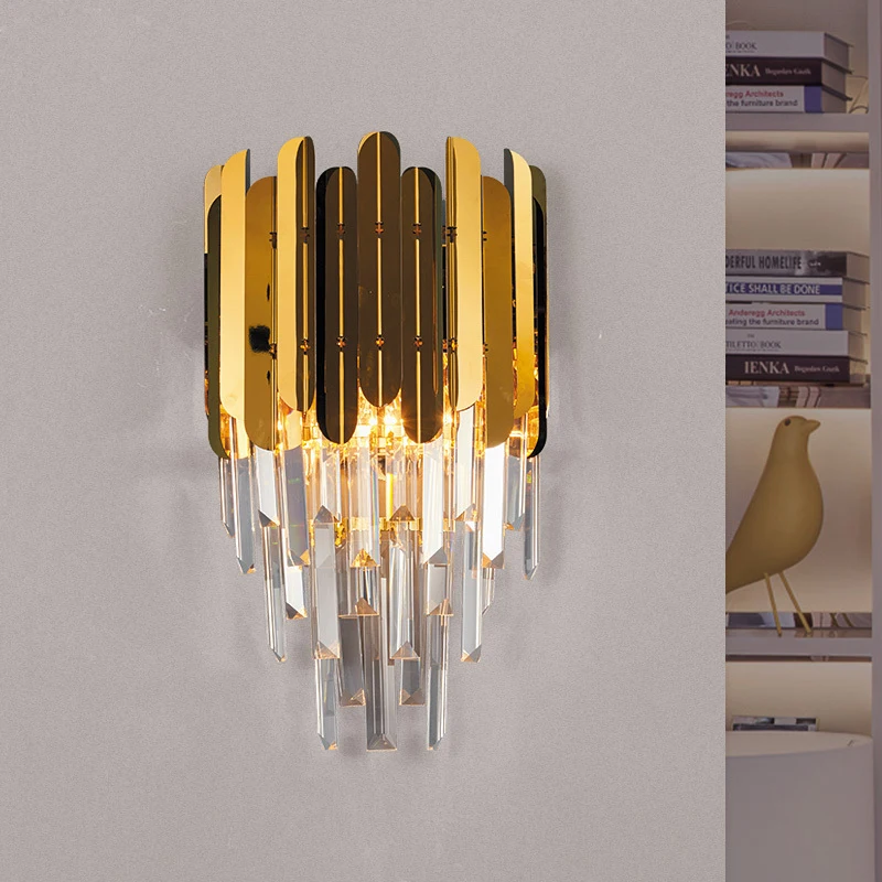  Youlaike Modern Bedside Wall Sconce Lamp Luxury Golden Crystal Wall Light Fixtures Bedside Living R - 32957050930