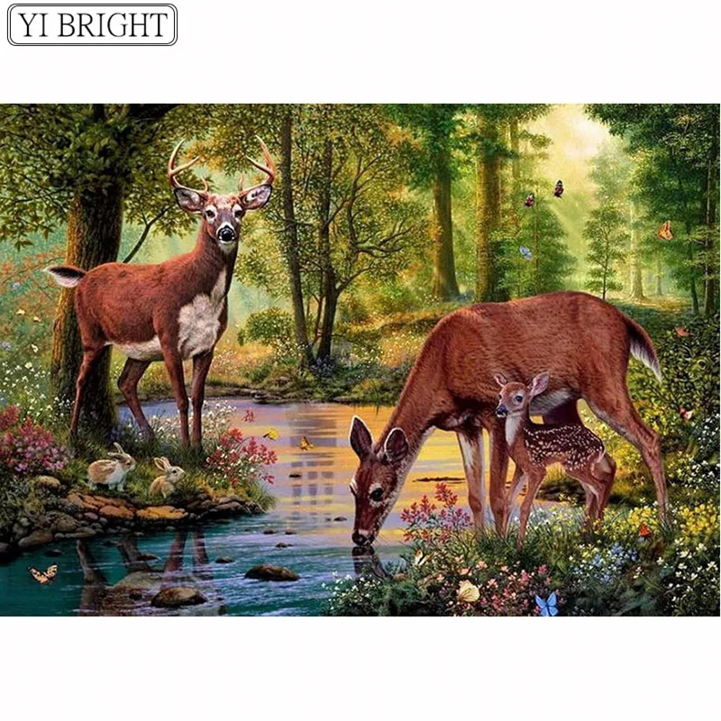 

5D DIY Diamond mosaic diamond embroidery Deer in the forest drinking water embroidered Cross Stitch Home decoration Gift LK1
