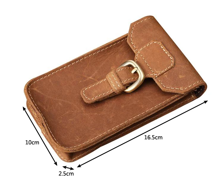 High Quality Crazy Horse leather Waist pack Phone Bag Belt Pouch Holster Cover Genuine leather hand made hasp phone bags