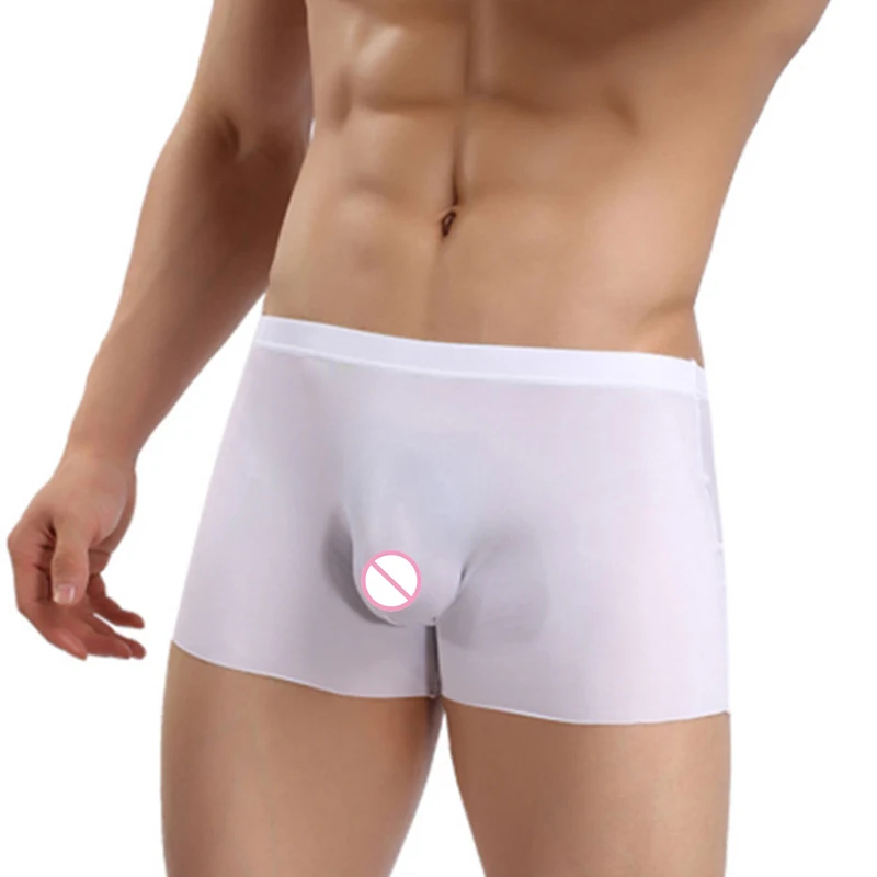 

Sexy Men Ice Silk Shiny Transparen Boxer Seamless Smooth Breathable U Convex Pouch Boxer Underwear Gay Wear Low Rise G-string F7