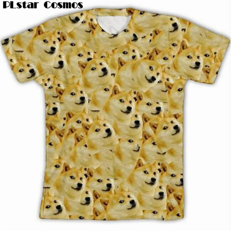 

PLstar Cosmos Harajuku t-shirt Women/Men Funny Head doge 3d t shirt God dog/shiba inu print Tees Tops size S-5XL Drop Shipping