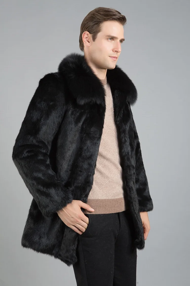  Men 2016 new winter black Brown fashion faux fur coat Fox fur Turn-down Collar full fur coats men mink fur rabbit fur  jacket