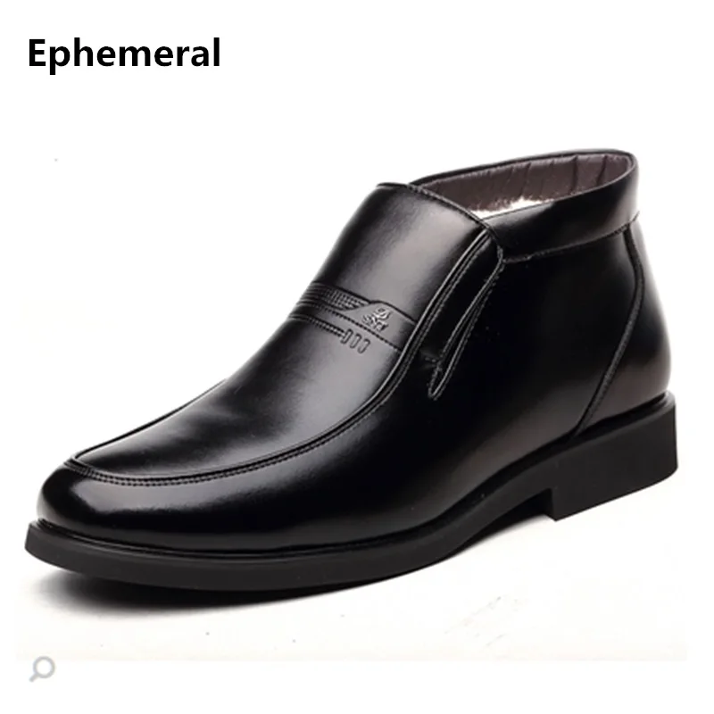 

Male's Luxury Cow Split Leather Winter Short Plush Designer Men Breathable Business Shoes Plus size 36-48 Black Cotton High Top