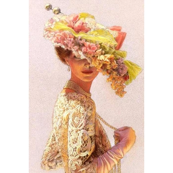 

5D diy diamond embroidery mosaic Beauty In Hat picture home decor gift round diamond painting cross stitch kits