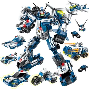 

577PCS 6 IN 1 Robot War Toys Building Blocks Sets City Police Bricks Educational Toys For Children Compatible With Major Brand