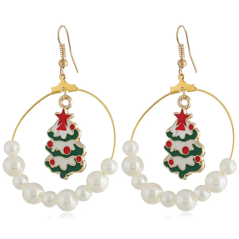 

Stylish Christmas Tree Pattern Faux Pearl Dangle Earrings Women Elegant Fashion Jewelry Casual Drop Earring Ladies Party Female