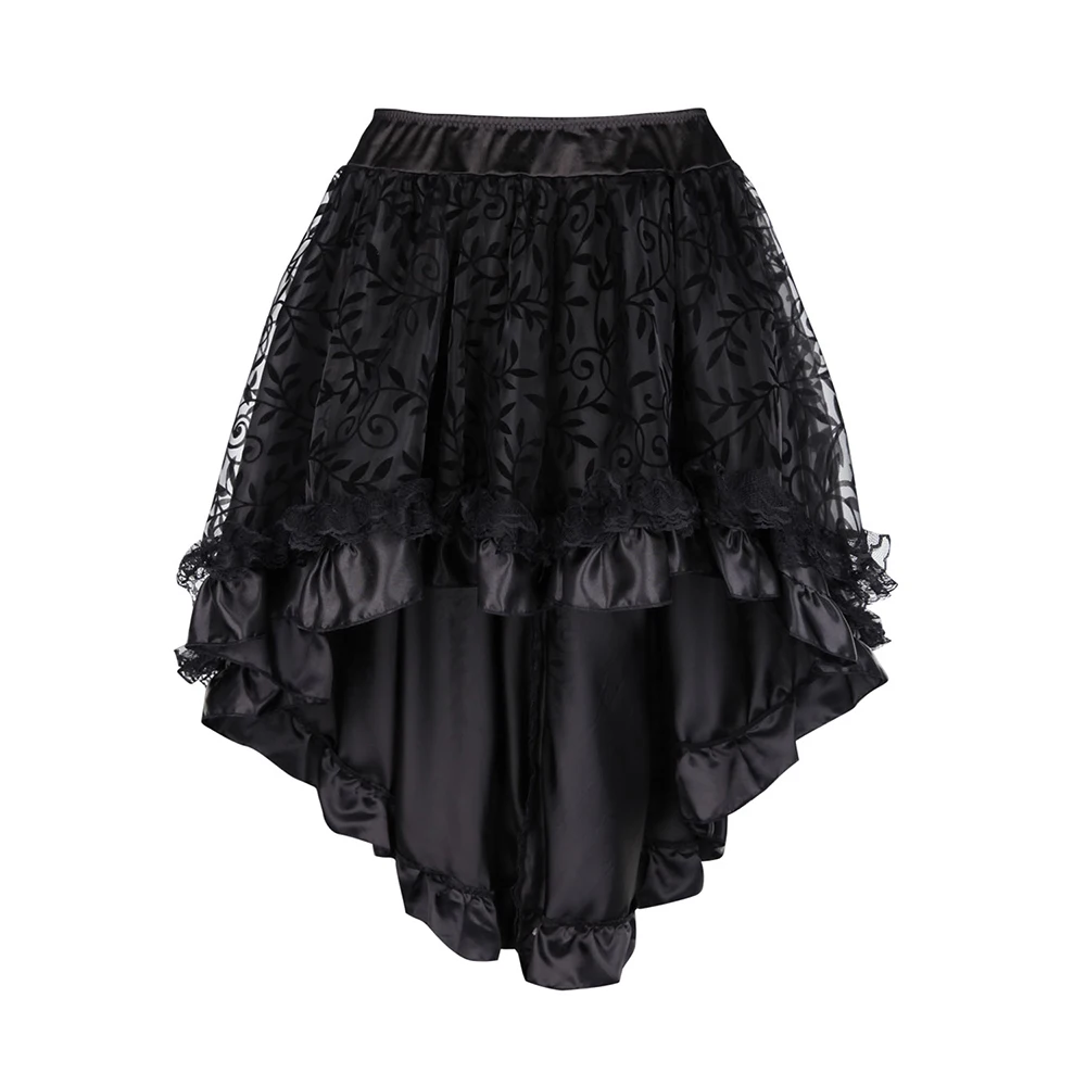 Kenancy Plus Size 6XL Fashion Women Steampunk Skirt Ball Gown High Low Skirts Gothic Lace Party