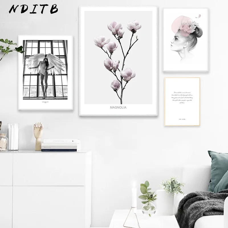 

NDITB Scandinavia Flower Girl Nordic Posters and Prints Canvas Art Abstract Painting Wall Pictures for Living Room Decoration