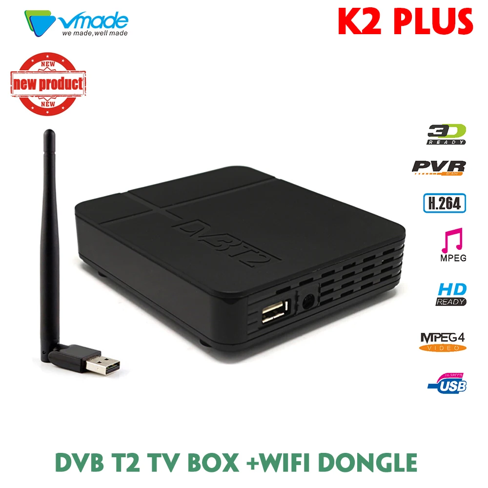 Vmade Новый DVB T2 K2 ресивера HD цифровой ТВ тюнер рецепторов MPEG-4/2 H.264 1080 p DVB T2 Декодер каналов кабельного телевидения с USB WI-FI 7601