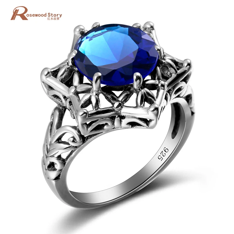 

Victoria Ancient Way Real 925 Sterling Silver Fine Jewelry Retro Classic Ring Created Sapphire Stone Best Friend Infinity Rings