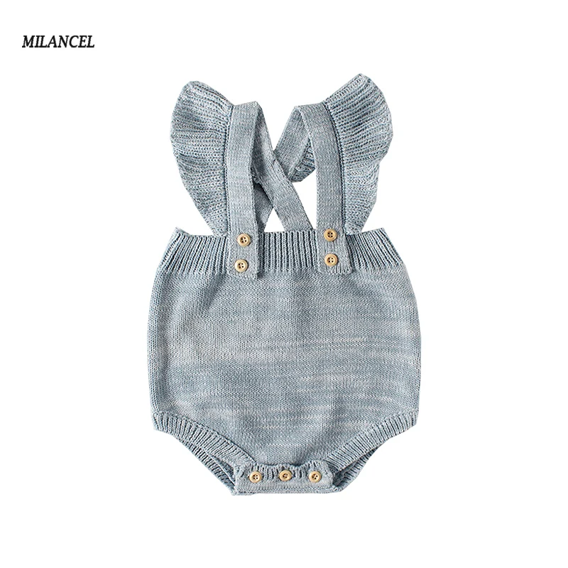 

MILANCEL Spring New Baby Bodysuits Ruffle Suspend Baby Girls Bodysuits Knit Toddler Boys Bodysuit Cute Baby Jumper Outerwear