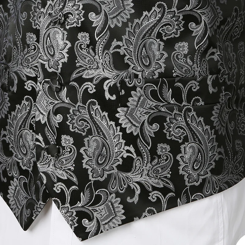Black 3pcs Men's Party Wedding Paisley Waistcoat Vest Pocket Square Tie Suit Set for Wedding Groom Tuxedo Chalecos Para Hombre