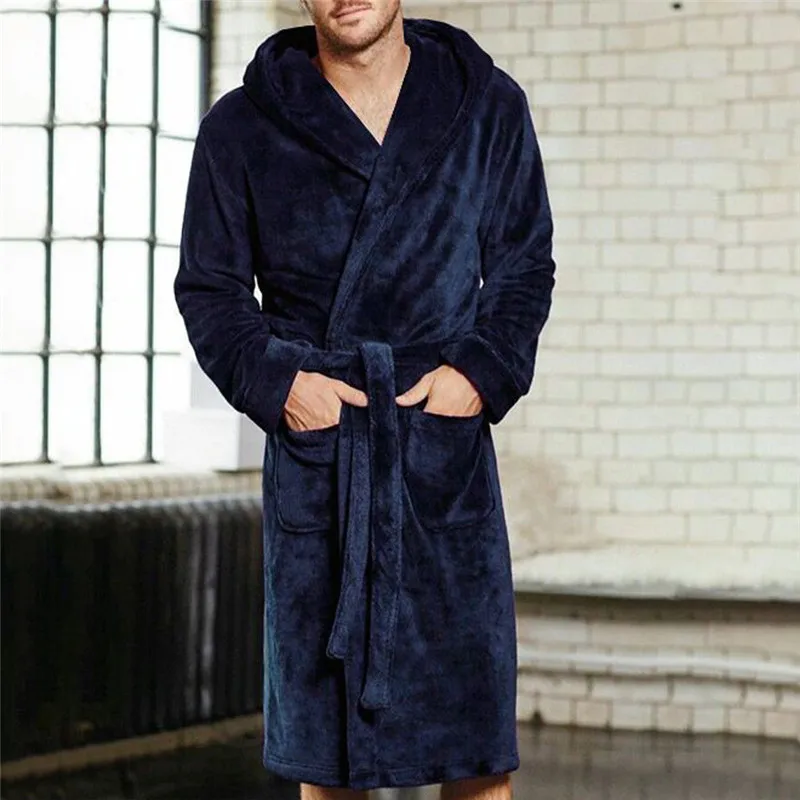 On Sale Men Luxury Winter Bathrobe Mens Warm Silk Flannel Long Kimono