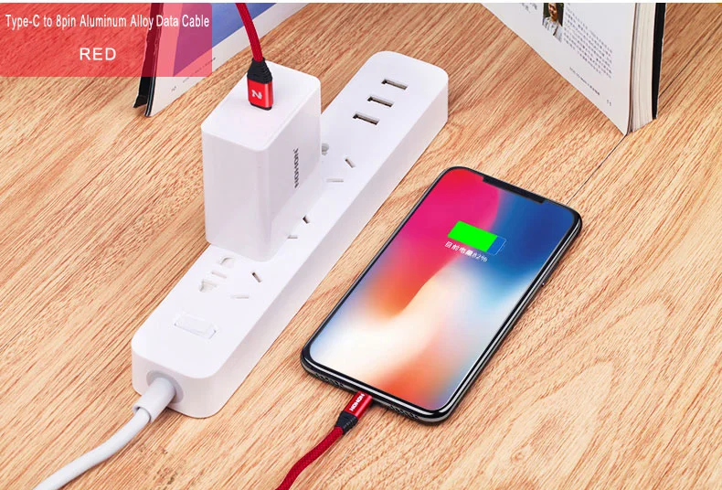 NOHON usb type C 18 Вт PD кабель для быстрой зарядки для iPhone X 8 8 Plus, нейлоновый USB-C кабель для зарядки телефона, двусторонний кабель для синхронизации данных