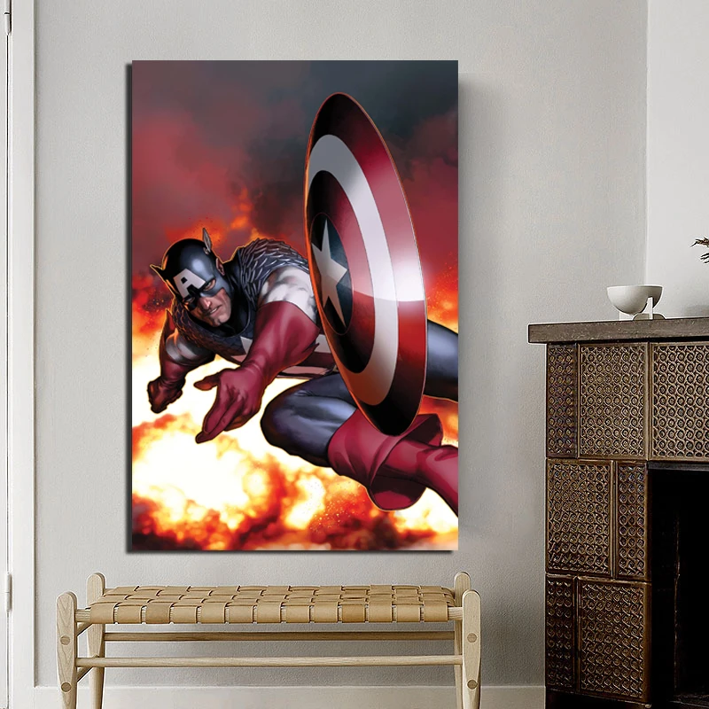 

Marvel Captain America Throwing Shield Canvas Painting Print Living Room Home Decoration Modern Wall Art Oil Painting Posters HD