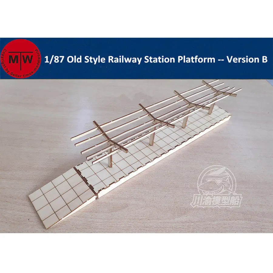 1/87 Scale Railway Station Platform Diorama Scene DIY Wooden Assembly Model Kits - Color: B Railway Platform