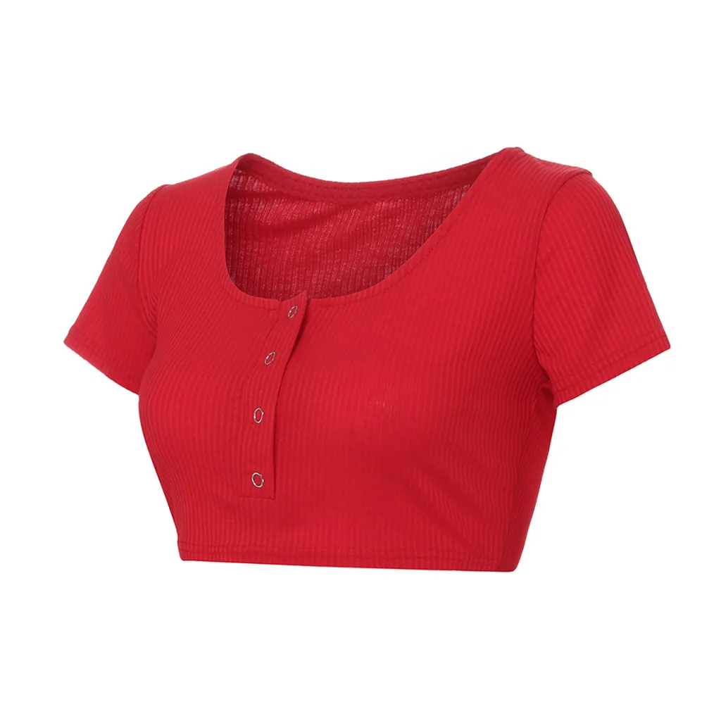 Женские футболки s, ropa mujer Verano, тонкая футболка с v-образным вырезом, сексуальный укороченный топ, футболка с коротким рукавом, Camisas Mujer размера плюс, женские рубашки - Цвет: Red