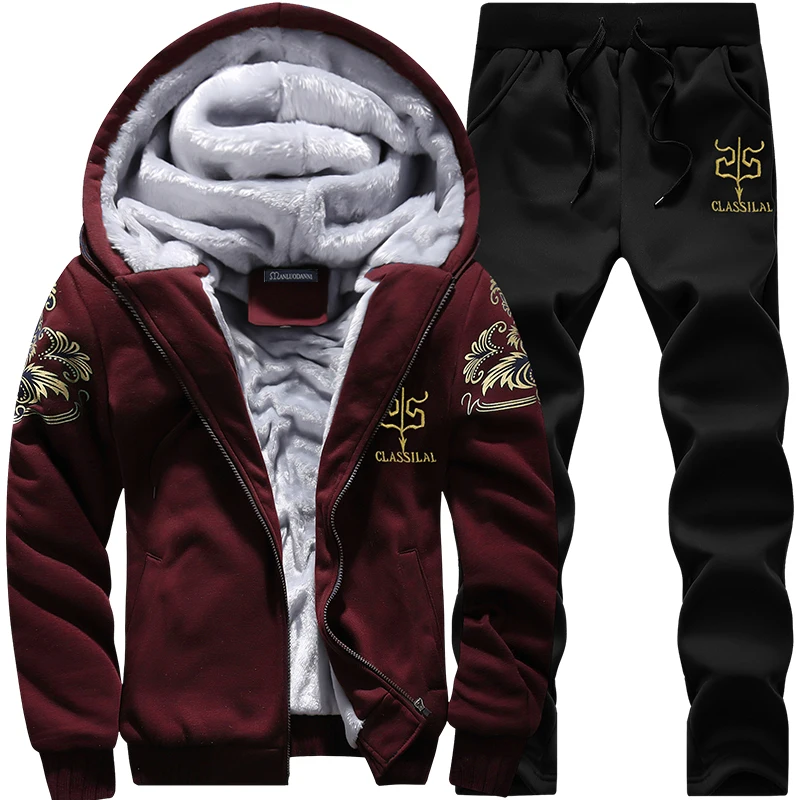 LBL Winter Tracksuits Men Set Bodybuilding Sporting Mens Sweatpants Striped Sweatshirts Sets Thick Track Suit Male Clothing