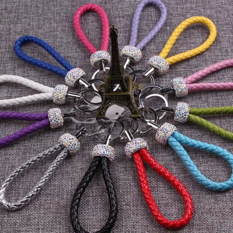 11 Colors Fashion Weaving leather rope key chain braided rope PU