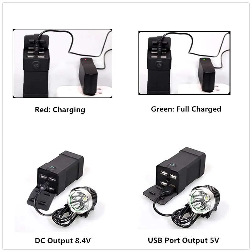 Водонепроницаемый 8400 мАч 4X18650 8,4 В T6 Велосипедные фары Батарея пакет мобильного телефона Мощность банк DC Выход 8,4 В+ 4 шт. Выход 5 В USB Порты и разъёмы