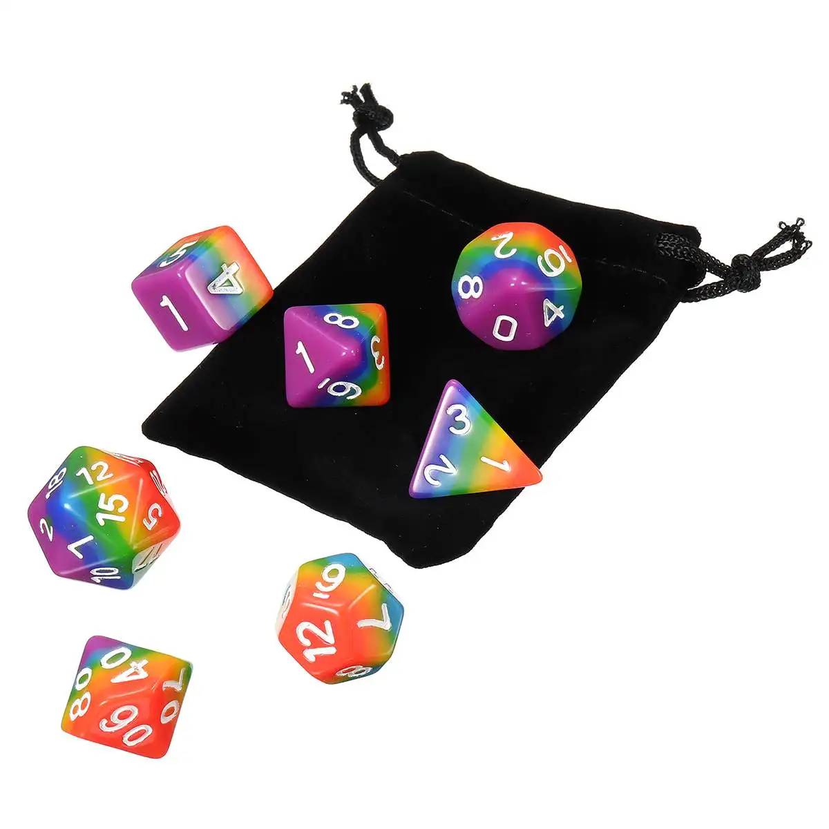 7 шт. d& d набор D4 D6 D8 D10% D12 D20 радужные многогранные кубики набор Rpg кубик для настольной игры Подземелья и Драконы с сумкой