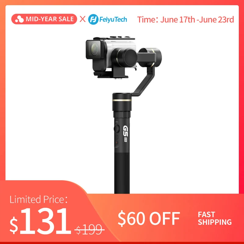 

FeiyuTech G5GS 3-Axis Splash-proof Gimbal Handheld Stabilizer for Sony Action Camera AS50 AS50R Sony X3000 X3000R 130g-200g