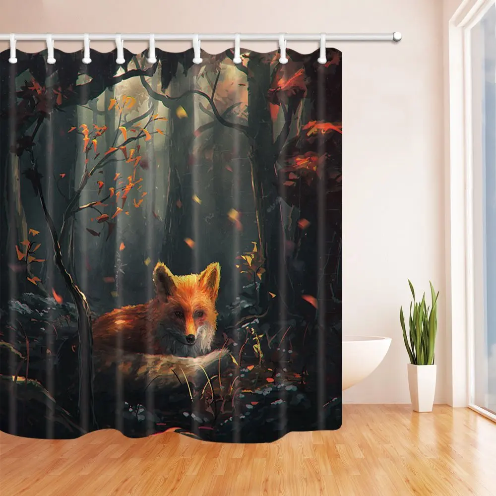 Painting Animal Lover Fox in the Forest Shower Curtain Waterproof